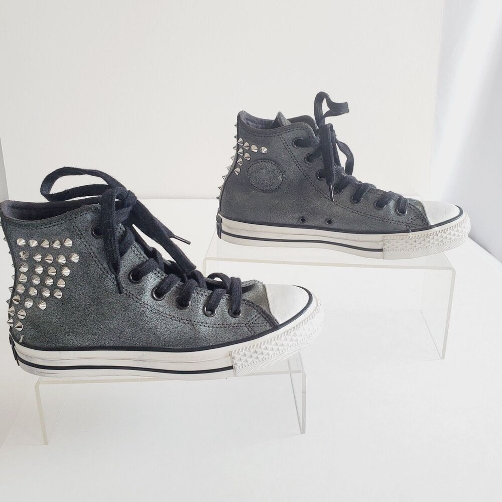 Converse Chuck Taylor Sneakers Men's 4 Women’s 6 Gray Leather Silver Studs Rock